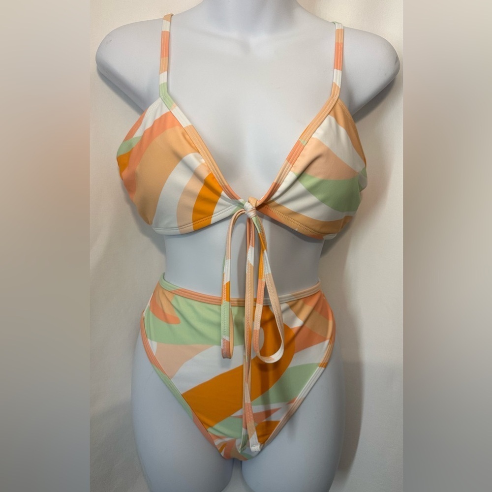 Cupshe Orange and Green Bikini Set High Rise #A2